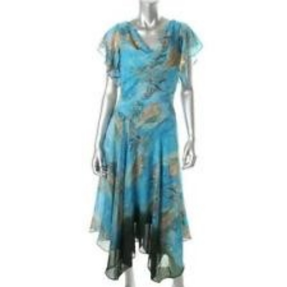 NWOT Cowl Neck Handkerchief Hem Print Dress Sz 6